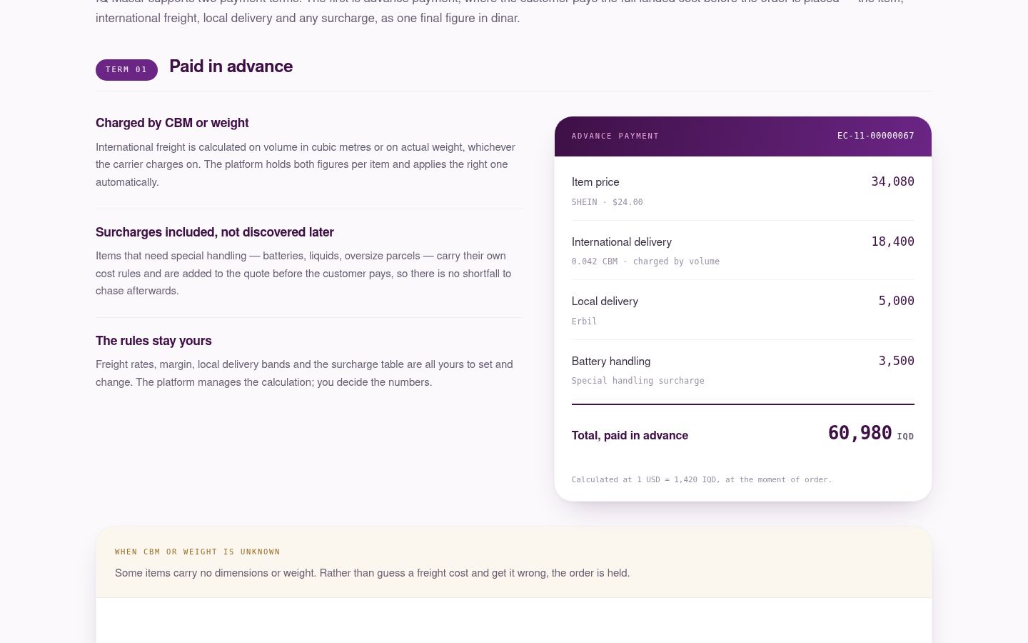 Transparent pricing, paid in advance