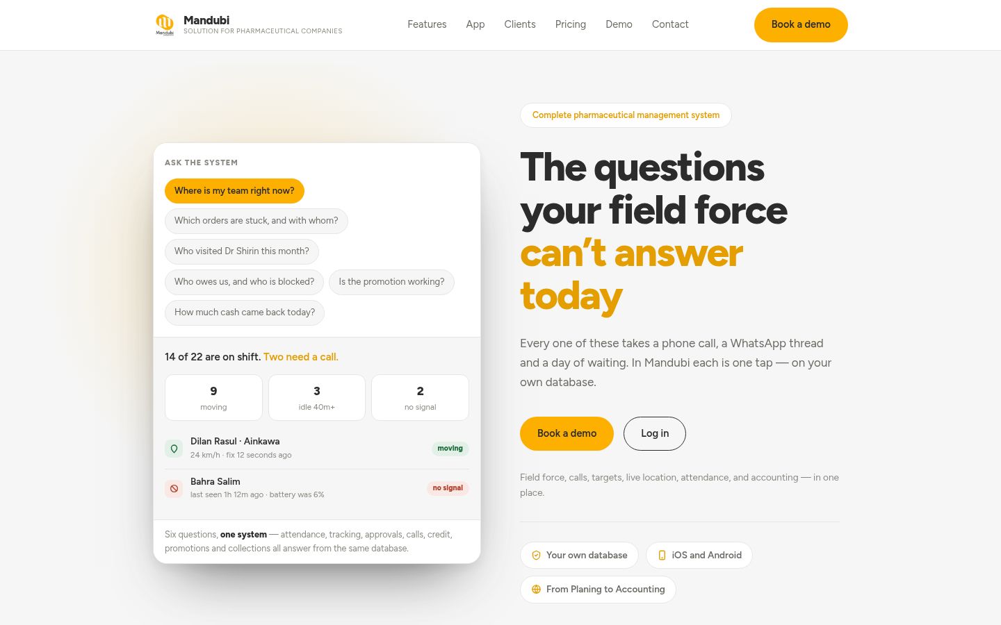 Mandubi website: the questions your field force can't answer